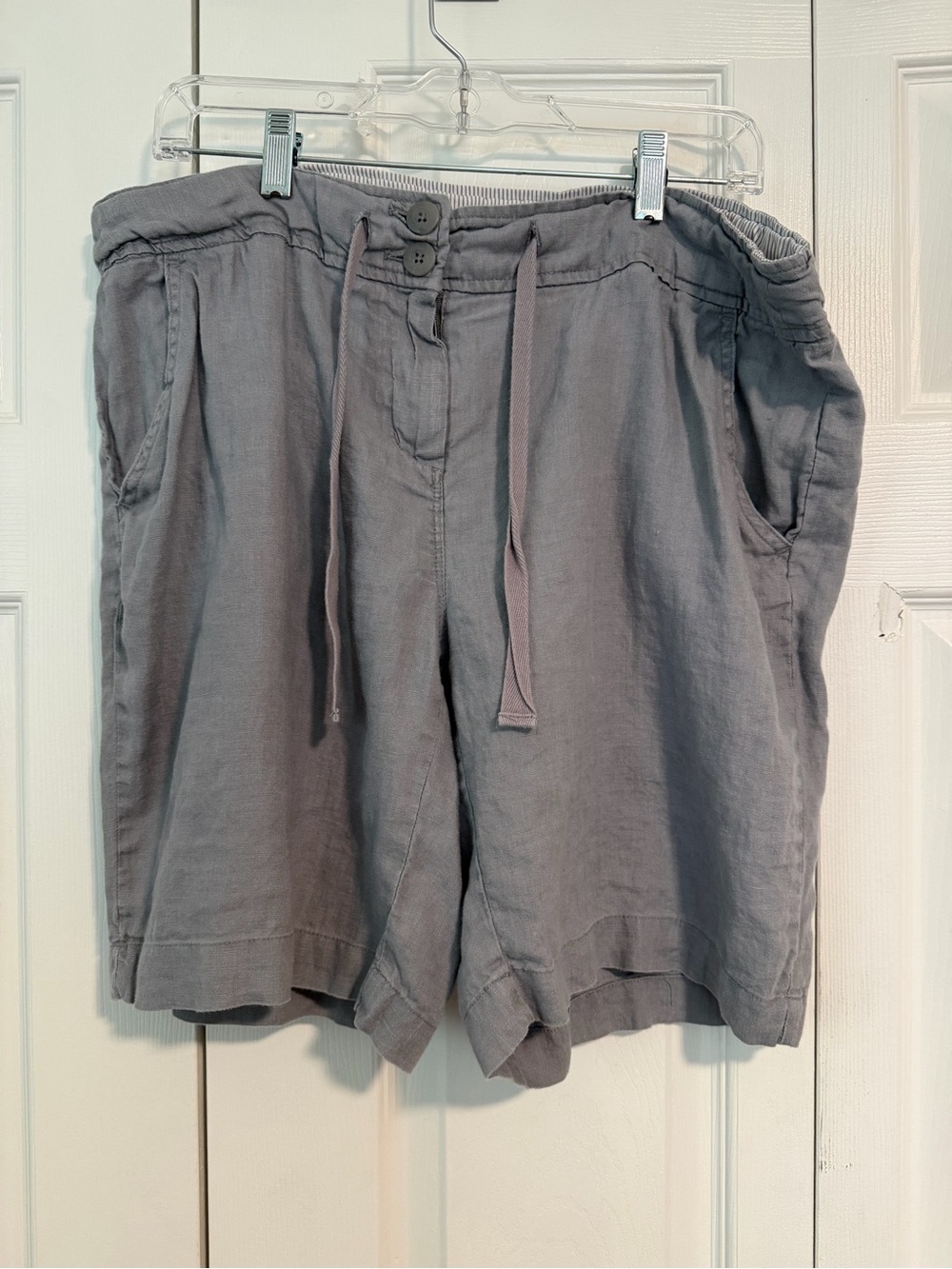 Willi Smith Gray Drawstring Casual Bermuda Shorts 100% Linen